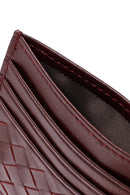 Men's Burgundy Braided Leather Cardholder | Derimod Men's Burgundy Braided Leather Cardholder | Derimod