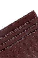 Men's Burgundy Braided Leather Cardholder | Derimod Men's Burgundy Braided Leather Cardholder | Derimod