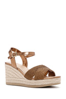 Women's Bronze Ankle Strap Metallic Wedge Heel Espadrilles | Derimod Women's Bronze Ankle Strap Metallic Wedge Heel Espadrilles | Derimod