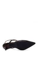 Woman Brown Open-Back Thin-Heeled Croc-Embossed Leather Shoes | Derimod Woman Brown Open-Back Thin-Heeled Croc-Embossed Leather Shoes | Derimod
