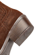 Woman Taba Suet Leather Cowboy Boots | Derimod Woman Taba Suet Leather Cowboy Boots | Derimod