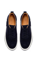 Male Navy Lace-up Thick-soled Suede Leather Sneaker | Derimod Male Navy Lace-up Thick-soled Suede Leather Sneaker | Derimod