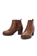 Women's Brown Zippered Thick Heeled Boots | Derimod Women's Brown Zippered Thick Heeled Boots | Derimod