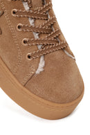 Kadın Camel Bağcıklı Kalın Tabanlı Süet Deri Teddy Sneaker | Derimod Kadın Camel Bağcıklı Kalın Tabanlı Süet Deri Teddy Sneaker | Derimod