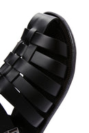 Erkek Siyah Deri Tokalı Düz Sandalet | Derimod