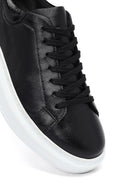Kadın Siyah Bağcıklı Kalın Taban Deri Sneaker | Derimod Kadın Siyah Bağcıklı Kalın Taban Deri Sneaker | Derimod