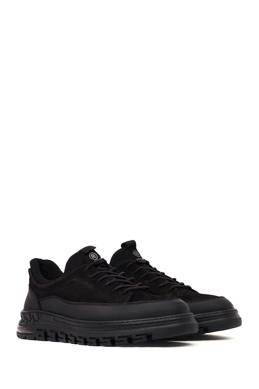 Erkek Siyah Bağcıklı Kalın Tabanlı Nubuk Deri Sneaker