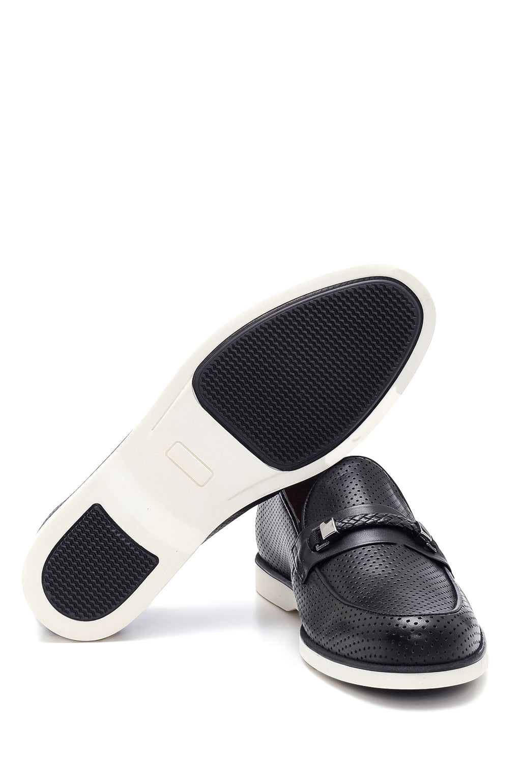Erkek Syah Deri Delikli Casual Loafer