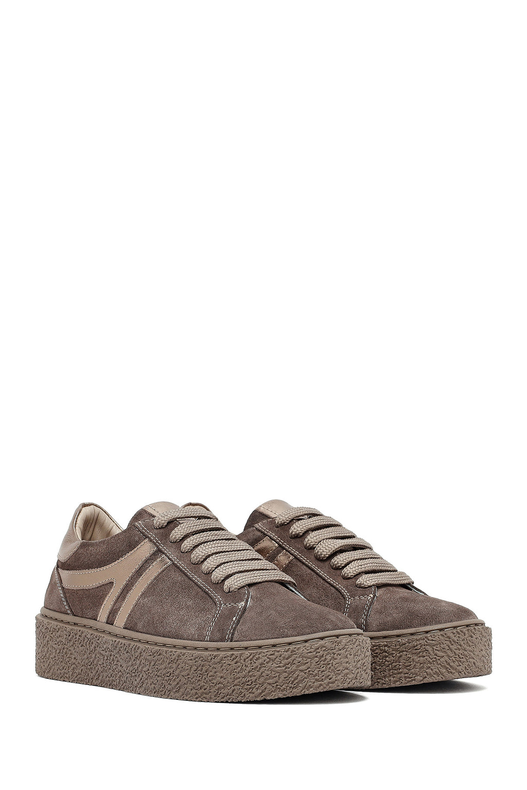 Kadın Vizon Bağcıklı Süet Deri Sneaker