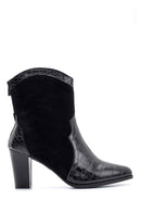 Women's Crocodile Detailed Heeled Boots | Derimod Women's Crocodile Detailed Heeled Boots | Derimod