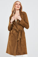 Sardinia Women's Camel Suede Leather Trench Coat | Derimod Sardinia Women's Camel Suede Leather Trench Coat | Derimod