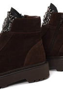 Woman Brown Zip Closure Embellished Chunky Sole Suede Boots | Derimod Woman Brown Zip Closure Embellished Chunky Sole Suede Boots | Derimod