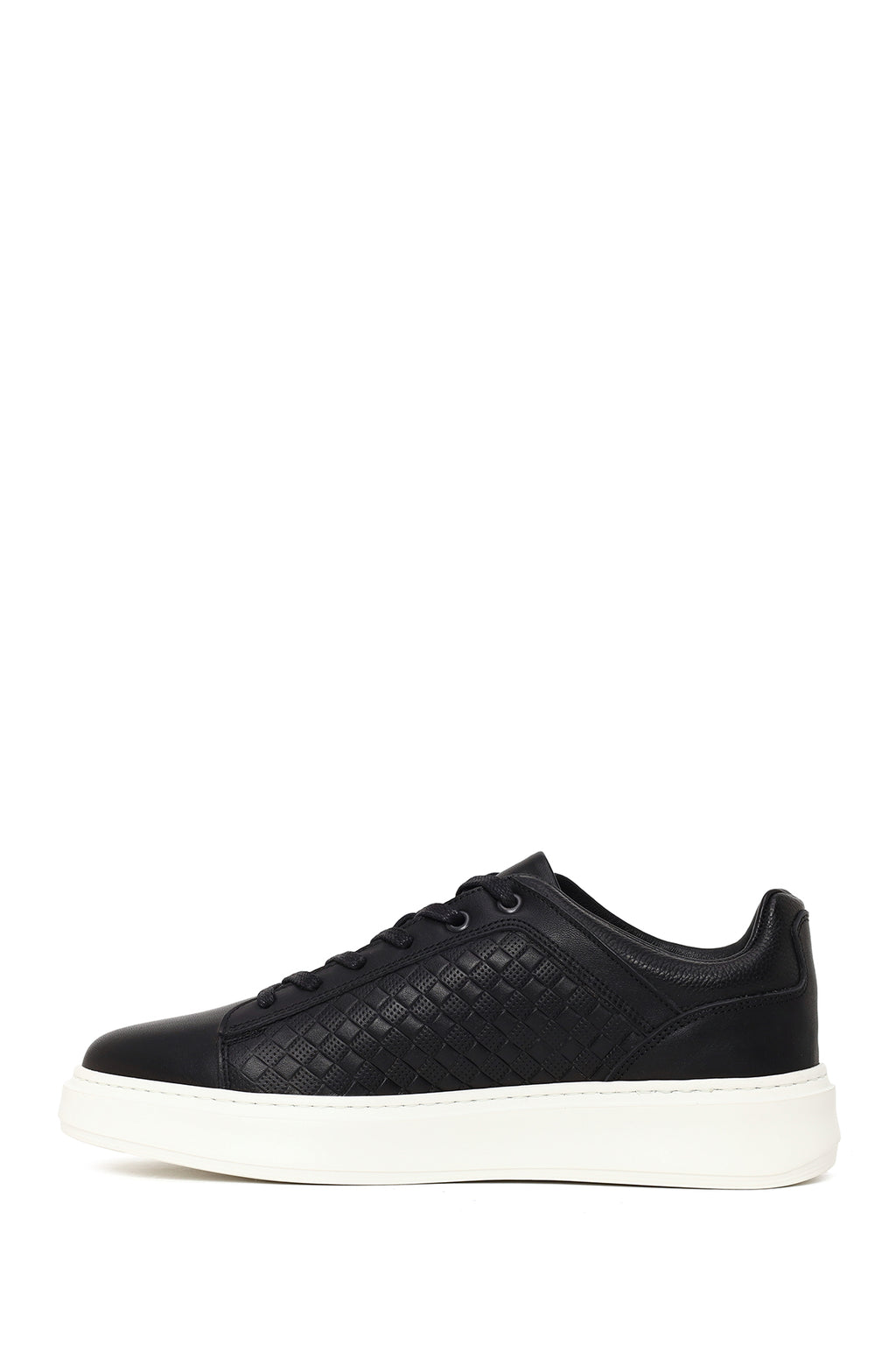 Erkek Siyah Bağcıklı Deri Sneaker
