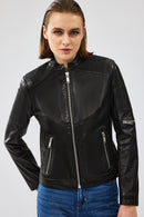 Firenze Women's Black Short Leather Jacket | Derimod Firenze Women's Black Short Leather Jacket | Derimod