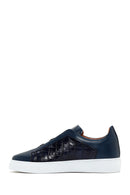 Men's Navy Blue Crocodile Leather Sneaker | Derimod Men's Navy Blue Crocodile Leather Sneaker | Derimod