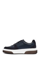Men's Navy Blue Lace-up Thick-Sole Leather Sneaker | Derimod Men's Navy Blue Lace-up Thick-Sole Leather Sneaker | Derimod