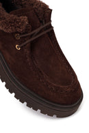 Woman Brown Lace-Up Fur-Detail Thick-Soled Suede Casual Shoes | Derimod Woman Brown Lace-Up Fur-Detail Thick-Soled Suede Casual Shoes | Derimod