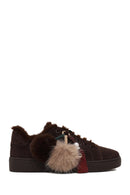 Woman Brown Lace-Up Charmed Suede Teddy Sneaker | Derimod Woman Brown Lace-Up Charmed Suede Teddy Sneaker | Derimod