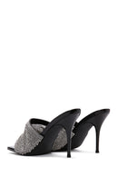 Women's Black Stone Thin Heeled Slippers | Derimod Women's Black Stone Thin Heeled Slippers | Derimod