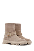 Women's Beige Suede Leather Buckle Boots | Derimod Women's Beige Suede Leather Buckle Boots | Derimod