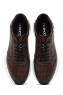 Men's Brown Crocodile Patterned Lace-Up Leather Sneakers | Derimod Men's Brown Crocodile Patterned Lace-Up Leather Sneakers | Derimod