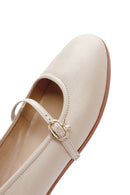 Women's Beige Strap Leather Ballerinas | Derimod Women's Beige Strap Leather Ballerinas | Derimod