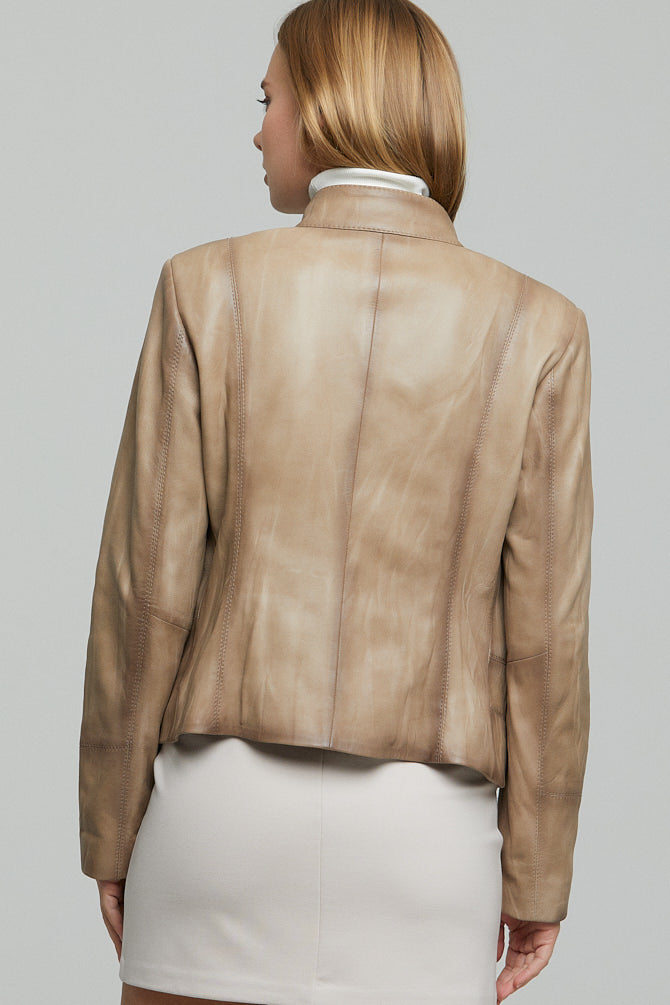Alicia Kadın Bej Deri Ceket