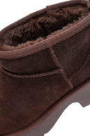 Woman Brown Thick-Soled Fur-Lined Suede Teddy Boots | Derimod Woman Brown Thick-Soled Fur-Lined Suede Teddy Boots | Derimod