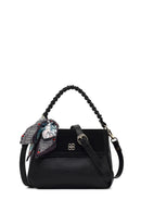 Woman Black Long-Strap Suede Shoulder Bag | Derimod Woman Black Long-Strap Suede Shoulder Bag | Derimod
