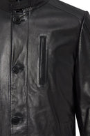 Barella Men's Black Collar Furry Leather Trench Coat | Derimod Barella Men's Black Collar Furry Leather Trench Coat | Derimod