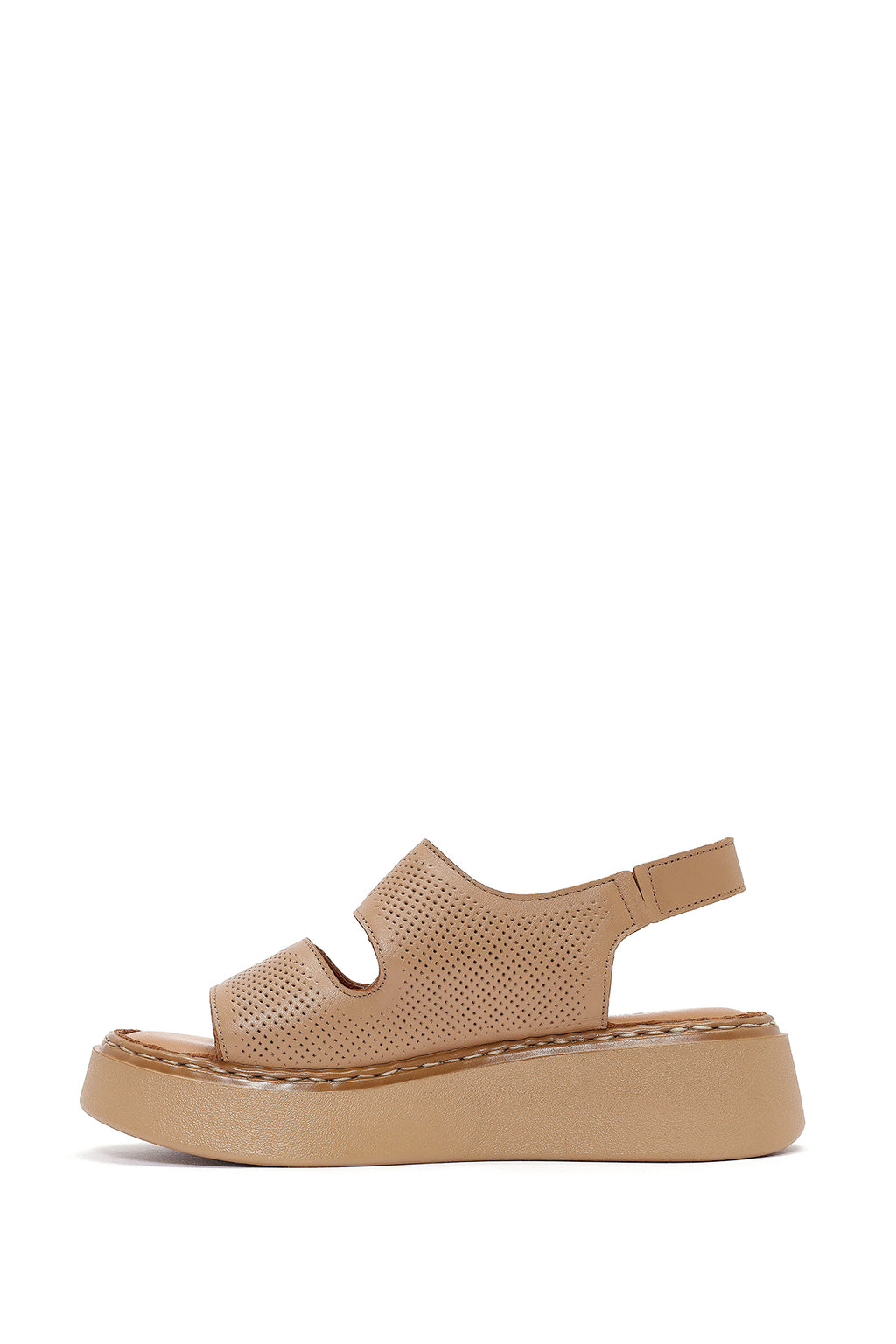 Kadın Camel Bantlı Kalın Tabanlı Deri Comfort Sandalet