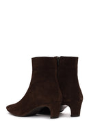 Woman Brown Zip Closure Chunky-Heeled Suede Leather Boots | Derimod Woman Brown Zip Closure Chunky-Heeled Suede Leather Boots | Derimod
