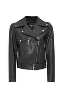 Atlantis Women's Black Double Breasted Leather Jacket | Derimod Atlantis Women's Black Double Breasted Leather Jacket | Derimod