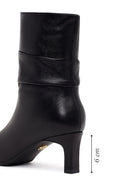 Woman Black Short Heeled Leather Boots | Derimod Woman Black Short Heeled Leather Boots | Derimod