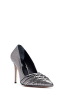 Women's Anthracite Thin Heel Metallic Leather Stiletto | Derimod Women's Anthracite Thin Heel Metallic Leather Stiletto | Derimod