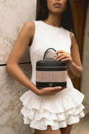 Woman Black Long-Strap Printed Mini Box Crossbody Bag | Derimod Woman Black Long-Strap Printed Mini Box Crossbody Bag | Derimod