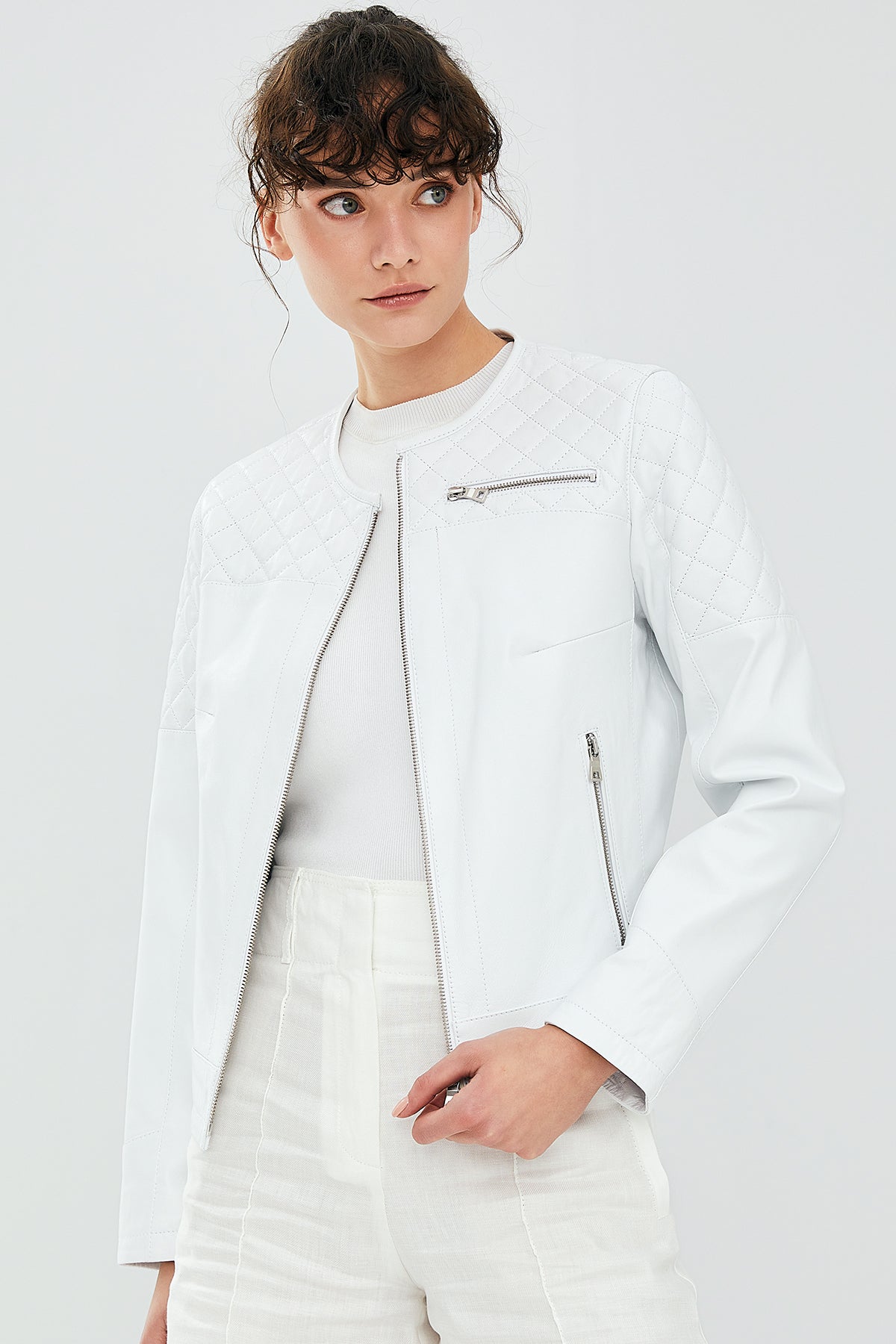 April Kadın Beyaz Deri Ceket