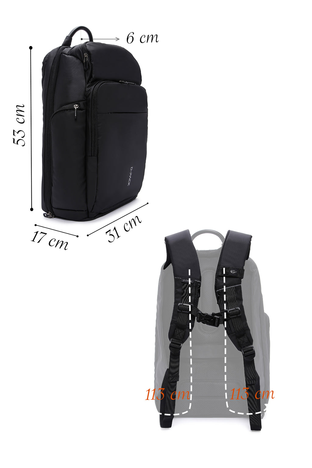 D-Pack Unisex Siyah Teknolojik Kumaş Sırt Çantası