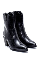 Women's Crocodile Patterned Heeled Cowboy Boots | Derimod Women's Crocodile Patterned Heeled Cowboy Boots | Derimod