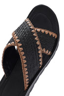 Women's Black Thick-Soled Straw Slippers | Derimod Women's Black Thick-Soled Straw Slippers | Derimod