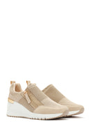 Derimod Zero Women's Beige Zippered Wedge Heel Fabric Sneakers | Derimod Derimod Zero Women's Beige Zippered Wedge Heel Fabric Sneakers | Derimod
