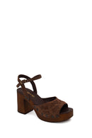 Woman Tan Ankle-Buckle Chunky-Heel Suede Sandal | Derimod Woman Tan Ankle-Buckle Chunky-Heel Suede Sandal | Derimod