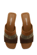 Woman Multicolored Thick-Heeled Suede Slipper | Derimod Woman Multicolored Thick-Heeled Suede Slipper | Derimod