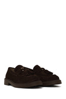 Woman Brown Thick-Soled Tassel Suede Loafer | Derimod Woman Brown Thick-Soled Tassel Suede Loafer | Derimod