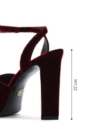 Kadın Bordo Bilekten Tokalı Platform Yüksek Kalın Topuklu Kadife Sandalet | Derimod Kadın Bordo Bilekten Tokalı Platform Yüksek Kalın Topuklu Kadife Sandalet | Derimod