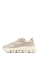 Women's Beige Lace-Up Thick-Soled Leather Sneaker | Derimod Women's Beige Lace-Up Thick-Soled Leather Sneaker | Derimod