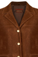 Melanie Woman Whisky Nubuck Leather Blazer Jacket | Derimod Melanie Woman Whisky Nubuck Leather Blazer Jacket | Derimod