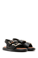 Kadın Siyah Çift Tokalı Sandalet | Derimod Kadın Siyah Çift Tokalı Sandalet | Derimod