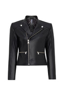 Nova Women's Black Biker Short Leather Jacket | Derimod Nova Women's Black Biker Short Leather Jacket | Derimod