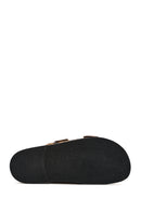 Women's Leopard Double Buckled Suede Leather Slippers | Derimod Women's Leopard Double Buckled Suede Leather Slippers | Derimod